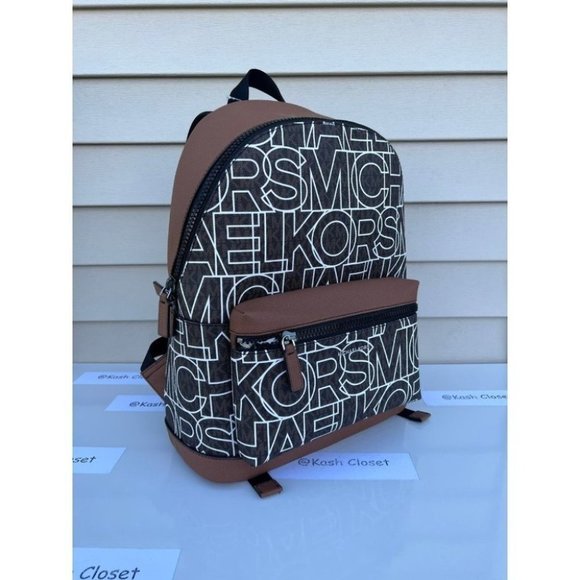 Michael Kors MK Cooper Graphic Logo Backpack- Brown/Black - Picture 1 of 12